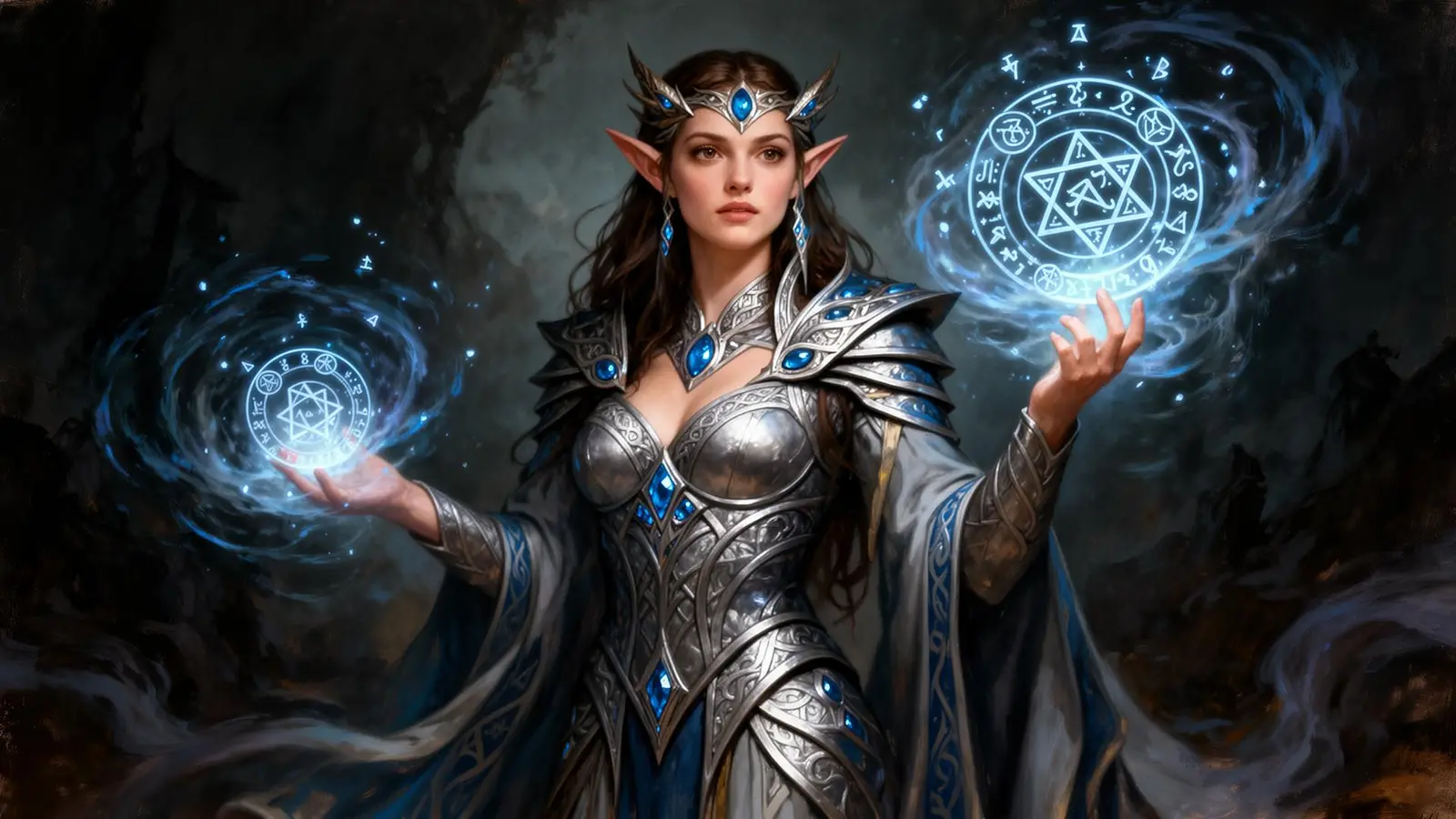 Cinematic fantasy portrait of an elven archmage