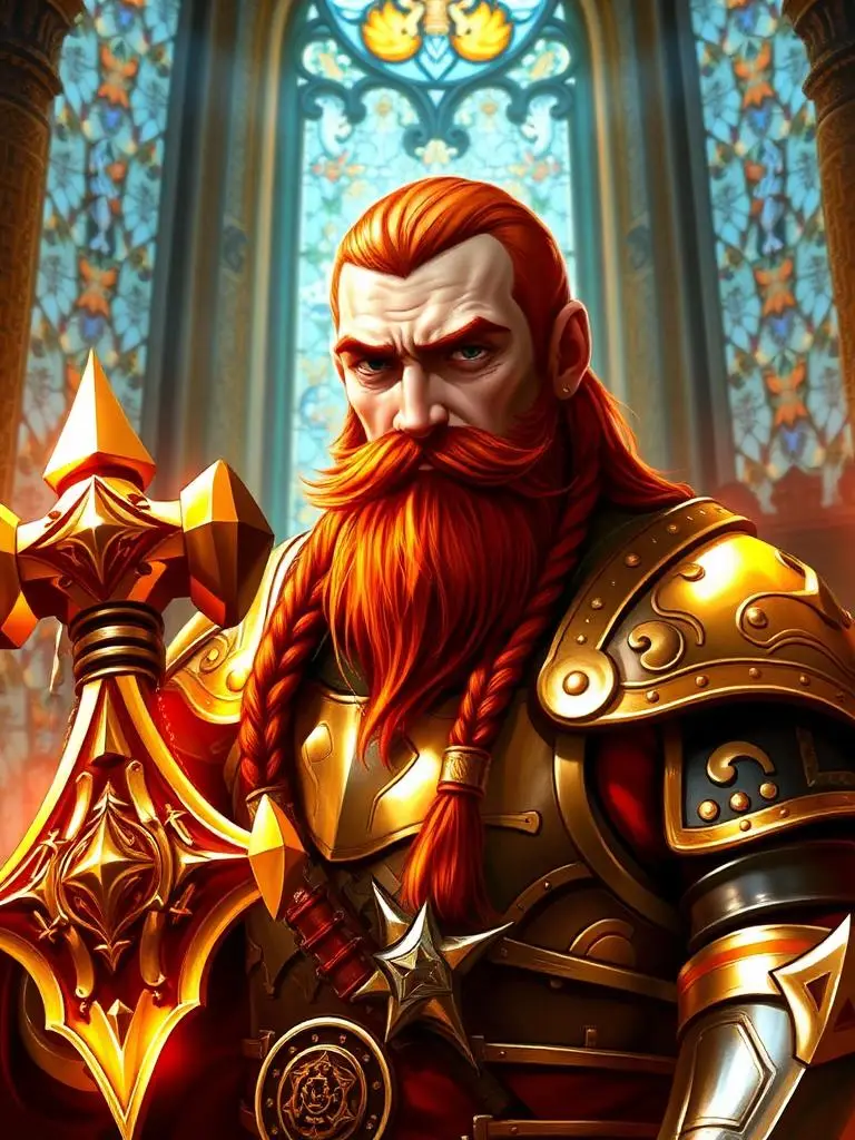Dwarf paladin in gold armor