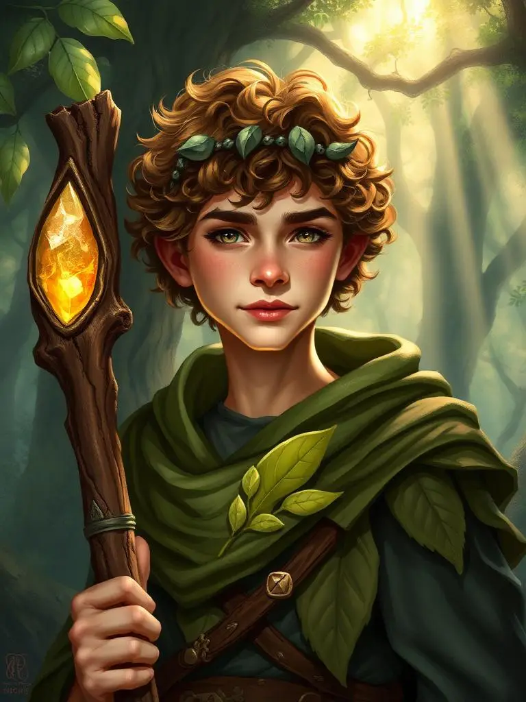 Halfling druid with crystal staff