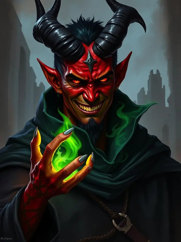Dark elf warlock with green flame