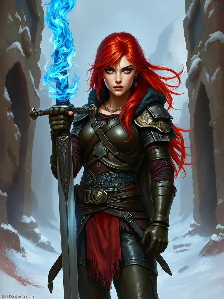 Human battlemage with flaming sword