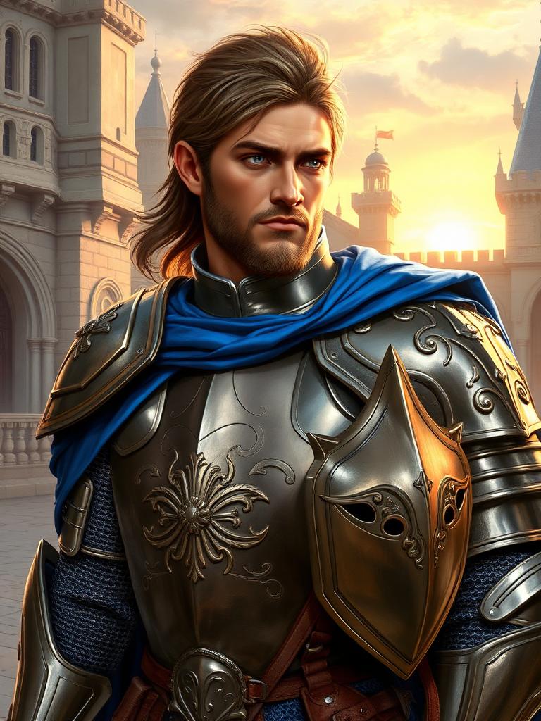 The same selfie rendered as a Human Knight in full plate armor
